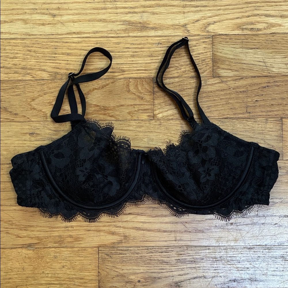 Victoria’s Secret Unlined Lace Bow Balconette Black Bra